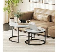 (White) HOMCOM 2 Pcs Stacking Coffee Table Set Steel Frame