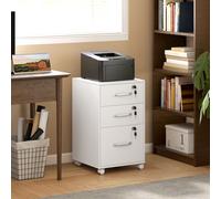 Homcom 3 Drawer File Cabinet Rolling Filing Cabinet For A4 And Letter White, White