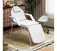 (White) HOMCOM 3 Section Adjustable Massage Table, Beauty Bed for Spa, Lash