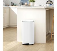 (White) HOMCOM 30L Kitchen Bin, Pedal Bin with Lid, Removable Inner Bucket