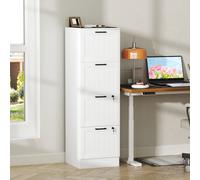 (White) HOMCOM 4 Drawer File Cabinet with Lock and Adjustable Hanging Bars