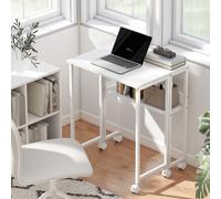 HOMCOM 63 cm Foldable Computer Desk on Wheels for Small Spaces White, White