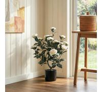 (White) HOMCOM 65cm Artificial Camellia Flower Plant with 116 Lush Leaves