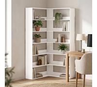 Homcom 7 Tiers Corner Bookshelf, L-Shaped, White Wood Effect
