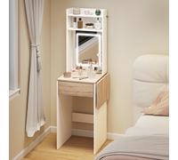 (White) HOMCOM Compact Dressing Table with Lighted Mirror Open Shelves Drawer