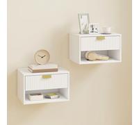 HOMCOM Floating Bedside Tables Set of 2 with Fluted Drawer Open Shelf in White | Size: 40 cm x 30 cm HOMCOM White 40 cm x 30 cm