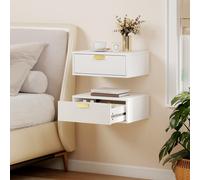 (White) HOMCOM Floating Nightstands Set of 2 Bedside Tables w/ Wave Drawer