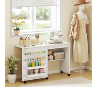 Homcom Folding Sewing Table, Craft Table With Storage Compartments, White White
