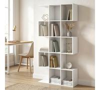 HOMCOM 5-Tier Bookshelf, S Shaped Geometric Bookcase with 15 Compartments, Modern Narrow Freestanding Display Shelf Unit for Home Office, Living Room, Bedroom, White Wood Effect, White