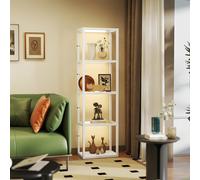 HOMCOM LED Floor Lamp with Glass Shelves, Dimmable Room Lamp, Oak - White