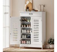 HOMCOM Modern Shoe Storage Cabinet with Louvered Doors and Drawer, White, White
