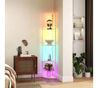 (White) HOMCOM RGB LED Floor Lamp with Shelves and Remote Control for Living Room