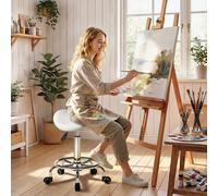 HOMCOM Saddle Chair, Rolling Salon Stool for Massage Spa, White, White