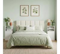 HOMCOM Slim Bedside Table Set of 2 with Open Cubbies and Cupboard - White