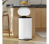 Homcom Slim Rectangular Pedal Bin With Soft-close Lid, 30L Kitchen Bin White, White
