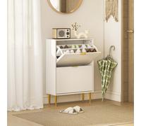 (White) HOMCOM Slim Shoe Storage Cabinet with 2 Flip Drawers for Hallway