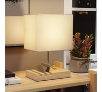 (White) HOMCOM Table Lamp with 3 Slots, Bedside Lamp with Solid Wood Base