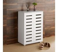 (White) Home Source Oslo 2 Door Slatted Shoe Cabinet Storage Unit