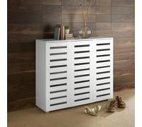 (White) Home Source Oslo 3 Door Slatted Shoe Cabinet Storage Unit