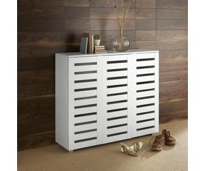 (White) Home Source Oslo 3 Door Slatted Shoe Cabinet Storage Unit