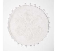 HOMESCAPES Cotton Flower Bath Mat White Super Absorbent Floral Tufted Round Bathmat with Pom Poms, 60 cm Round
