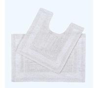 HOMESCAPES Bath Mat Set, Luxury 1600gsm Extra Soft 100% Cotton, Reversible Bathroom Mat Sets 2 Piece, Washable, Non-Slip, Super Absorbent, Quick-Dry, White Bathroom Rug with Toilet Rug