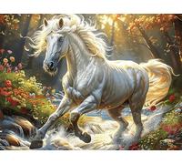 White Horse 1000 Pieces Jigsaw Puzzles Luminous Enchanted Beasts For Men Educational Decompression Adults Anxiety Memory Care Mothers Valentines Gift Eco Friendly Material 1000 PCS/75x50cm