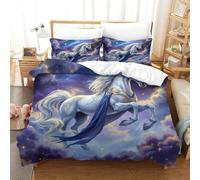 White Horse 3D Print Bedding Set Nebula Sky with Hidden Zipper And Pillow Casesfor Kid Teens Boys And Girls King（220x240cm）