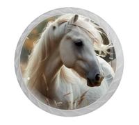 White Horse 4 PCS Cabinet Knobs, Round Crystal Glass Decoration ABS Material Kitchen Hardware, Furniture Drawer Knobs Cupboard Single Hole Pull Handles