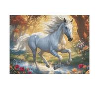 White Horse 500 Piece Jigsaw Puzzle for All Ages Wildlife Idea Dad Hobby Smooth Edges Stress Relief Home Decor 500 PCS