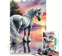 White Horse at Sunset Jigsaw 1000 Pieces for Teenagers Mind Boost Fun Zero Gap Captivating Leisure for Cozy Indoors (50x75cm)