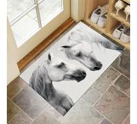White Horse Door Mats Indoor, Machine Washable Soft Doormats, Dirt Trapper Door Mat, Super Absorbent Entrance Rug, Simple Animals Non-Slip Floor Mats For Inside (60 X 90 Cm, White)