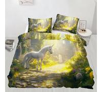 White Horse Duvet Cover Set Manor Castle Bedding Set Fantasy Fairy Tale Printed Bedding Quilt Cover for Bedding Decro, Ultra Soft Microfiber Hidden Zipper Bed Cover (135×200cm)