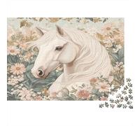White Horse-Fantasy Floral Art 1000 Piece Jigsaws with Precision Cut Personalised Jigsaws As A Party Puzzle Game for Social Gatherings 70x50cm/1000pcs