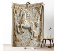 White Horse Fleece Throw Blanket, Baroque Animal Print Couch Blanket 50"x60" Soft, Luxury Vintage Blankets for Bed Warm Lightweight Cozy Bedding Blanket for Winter Fall Spring Summer