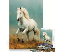White Horse Galloping in Field Jigsaw Puzzles 1000 Pieces for Adults Mind Power Mind Soothing Fun Uniform Edges Thoughtful Gift (38x26cm)
