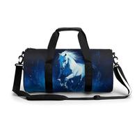White Horse Galloping in The Dark Blue Travel Gym Bag for Women Men Cylindrical Duffle Bag Sport Workout Bag with Shoulder Strap