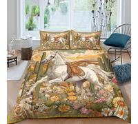 White Horse Galloping in The Desert 3D Printed Duvet Cover Microfibre for Kids Teens Adults Cacti Flowers And Daisies Soft Quilt Covers Easy Care Bedding Sets with Pillowcase King（220x240cm）