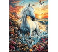 White Horse Galloping in The Waves 1000 Piece Pack Classic Jigsaw Puzzle Fairy Tale Scenery Cartoon Couple Puzzle Partners Ultra Difficult Wall Decor Easter New Year Gift Thick Paperboard 1000 PCS