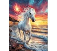 White Horse Galloping on The Beach 300 Piece Premium Jigsaw Puzzle Fairy Tale Scenery Cartoon For Men Educational Decompression Adults Anxiety Memory Care Mothers Valentines Creativity Gift Giving 3