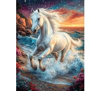 White Horse Galloping on The Beach 500 Piece Pack DIY Jigsaw Puzzle Animal Plant Collectors Cognitive Development Educational Decorative Puzzle Gifts for Adults High-grade Cardboard 500 PCS