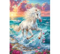 White Horse Galloping on The Ocean Waves 1000 Piece Pack DIY Jigsaw Puzzle Animal Plant Collectors Cognitive Development Educational Decorative Puzzle Gifts for Adults Premium Cardboard 1000 PCS