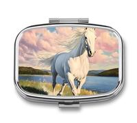 White Horse Galloping Through Grassy Travel Pill Organizer with Mirror