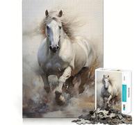 White Horse Galloping Through Water Jigsaw Puzzles 1000 Mental Focus Game No Gap Tight Fitting Design Interactive Brain Challenge for Home (38x26cm)