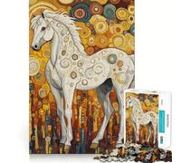 White Horse Gustav Style Adults 1000 Piece Jigsaw Puzzle Memory Fun Game Clean Cut Sturdy Components Unique Gift for Stress Relief (38x26cm)