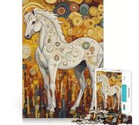 White Horse Gustav Style Adults 1000 Pieces Puzzle Mental Fun Game Advanced Laser Cutting Tech Amusing Challenge for Waiting Time (38x52cm)