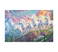 White Horse Herd 1000 Pc Classic Jigsaw Puzzle Peak Pines Meadow Puzzle for Adults Hard Challenging Hobby Home Decor Poster Recycled Material 1000 PCS