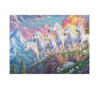 White Horse Herd 500 Pieces Classic Jigsaw Puzzle Peak Pines Meadow Puzzle for Adults Concentration Training Wall Art Mental Exercise Halloween Durable Cardboard 500 PCS
