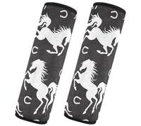 White Horse Horseshoe on Black Car Seats Strap Covers Backpack Strap Pad Seatbelt Pad Covers