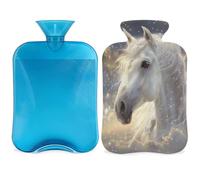 White Horse Hot Water Bottle with Cover, Glow Horse Animal 2L Hot Water Bag for Pain Relief, Neck Soft and Shoulder, Hand Feet Warmer, Hot and Cold Compress for Adult Kids